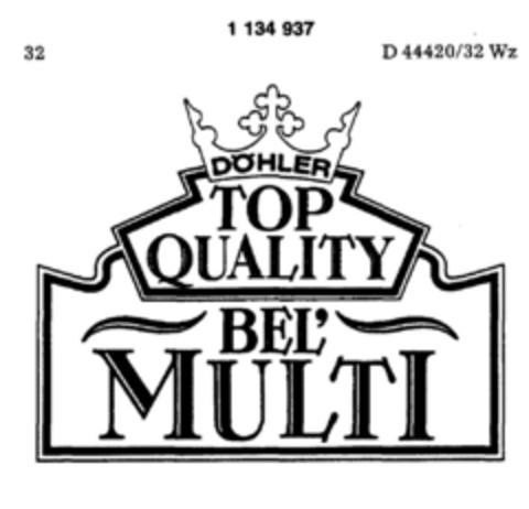 DÖHLER TOP QUALITY BEL` MULTI Logo (DPMA, 03/10/1988)