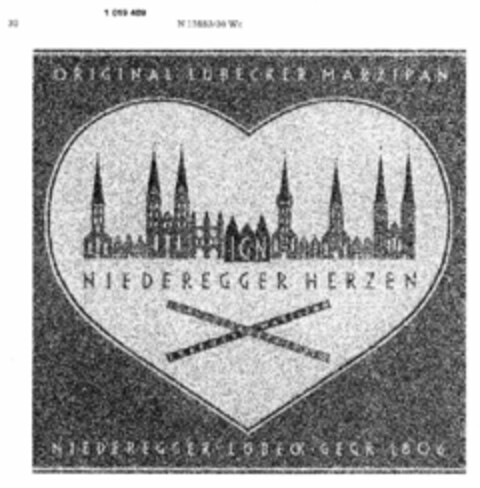 ORIGINAL LÜBECKER MARZIPAN NIEDEREGGER HERZEN NIEDEREGGER-LÜBECK GEGR 1806 Logo (DPMA, 12.06.1978)