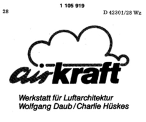 air kraft Werkstatt für Luftarchitektur Wolfgang Daub/Charlie Hüskes Logo (DPMA, 03.07.1986)