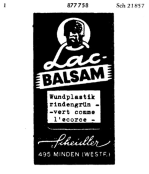 Lac-BALSAM Wundplastik rindengrün -vert comme l`ecore- Scheidler Logo (DPMA, 13.11.1969)