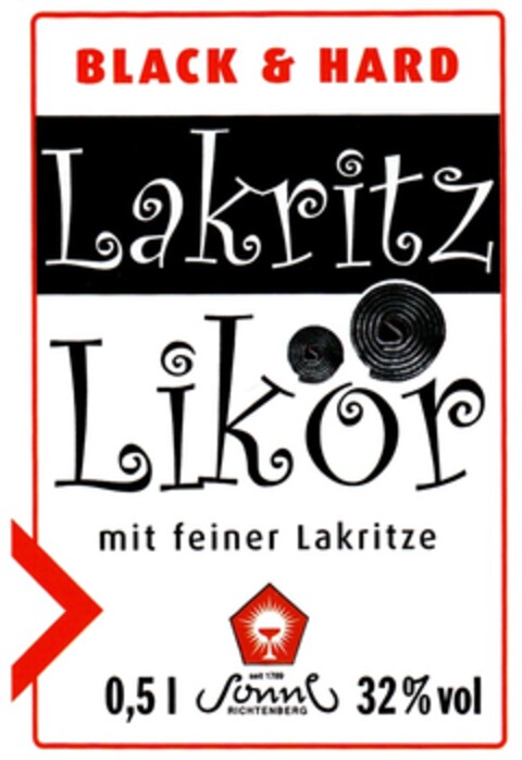 BLACK & HARD Lakritz Likör mit feiner Lakritze Logo (DPMA, 26.01.2011)