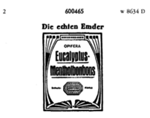 Die echten Emder OPIFERA Eucalyptus-Mentholbonbons Logo (DPMA, 30.10.1948)