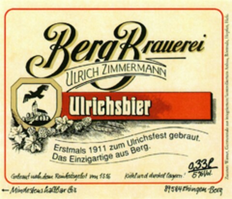 BergBrauerei ULRICH ZIMMERMANN Ulrichsbier Logo (DPMA, 26.01.2011)