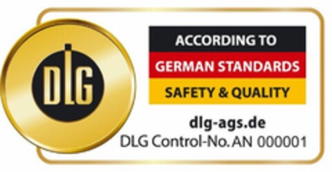 DLG ACCORDING TO GERMAN STANDARDS SAFETY & QUALITY dlg-ags.de Logo (DPMA, 04/15/2016)