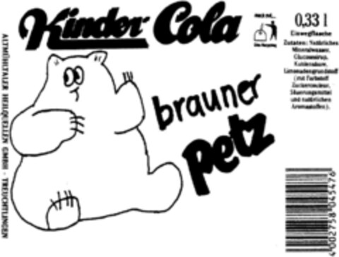 Kinder Cola brauner Petz Logo (DPMA, 09/07/1992)