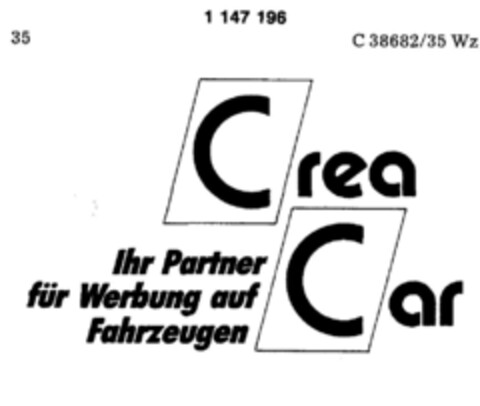 Crea Car Ihr Partner für Werbung auf Fahrzeugen Logo (DPMA, 06.02.1989)