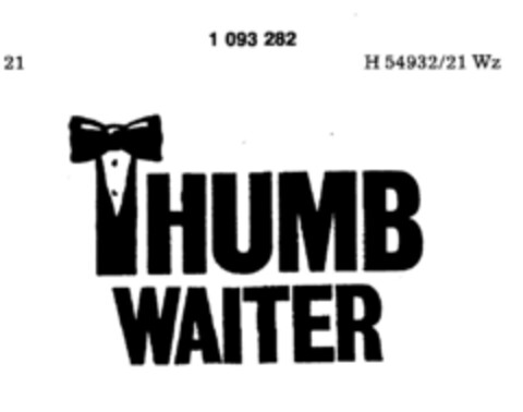 THUMB WAITER Logo (DPMA, 10.09.1985)