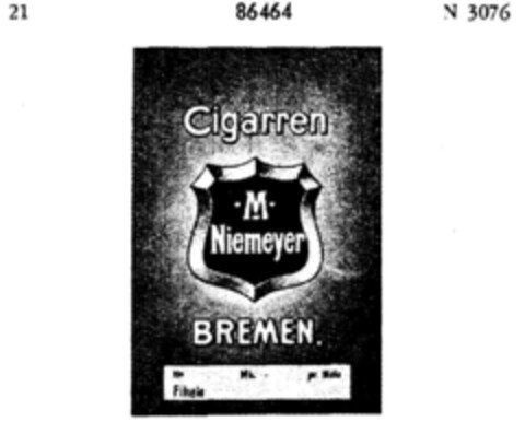 Cigarren  M  Niemeyer Bremen Logo (DPMA, 12/19/1905)