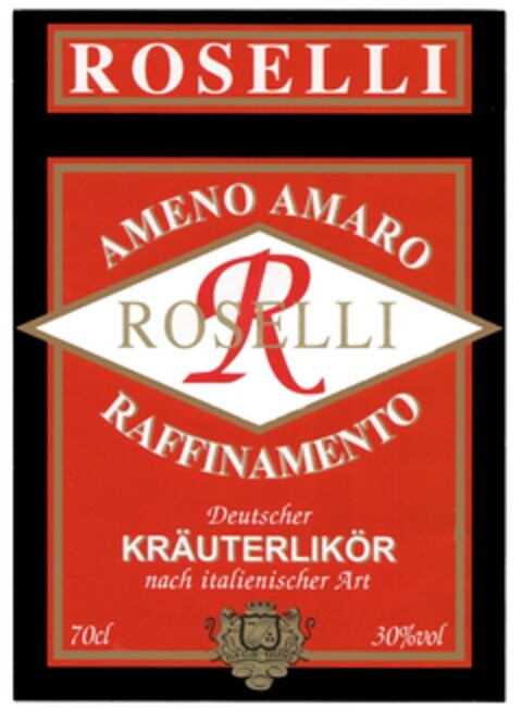 ROSELLI AMENO AMARO RAFFINAMENTO Deutscher KRÄUTERLIKÖR nach italienischer Art Logo (DPMA, 10.02.2011)