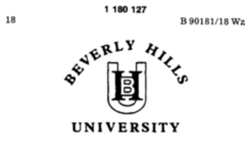 BEVERLY HILLS UNIVERSITY Logo (DPMA, 06/21/1990)