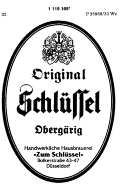 Original Schlüssel Obergärig Handwerkliche Hausbrauerei Logo (DPMA, 10.12.1987)