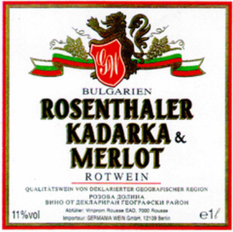 ROSENTHALER KADARKA & MERLOT Logo (DPMA, 09/07/1996)