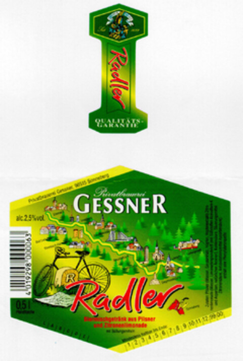 Radler Biermischgetränk aus Pilsner und Zitronenlimonade Logo (DPMA, 04/01/1998)