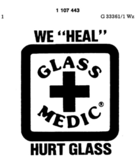 WE "HEAL" GLASS + MEDIC  HURT GLASS Logo (DPMA, 20.06.1986)