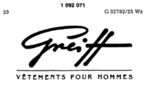 Greiff VETEMENTS POUR HOMMES Logo (DPMA, 21.11.1985)