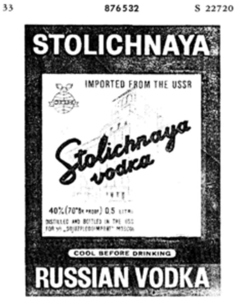 Stolichnaya vodka Logo (DPMA, 06.10.1969)