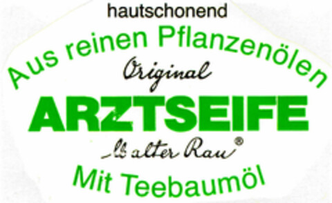 hautschonend Aus reinen Pflanzenölen Original ARTZSEIFE Walter Rau Mit Teebaumöl Logo (DPMA, 08.12.1999)