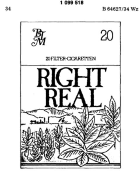 RIGHT REAL BTM 20 FILTER-CIGARETTEN Logo (DPMA, 12/12/1979)