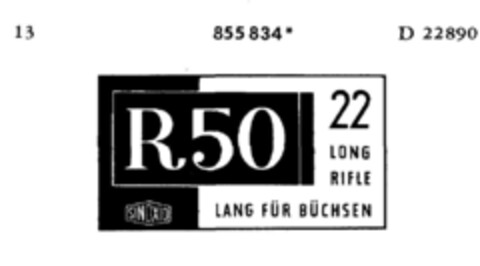 SINOXID R 50 22 LONG RIFLE LANG FÜR BÜCHSEN Logo (DPMA, 16.12.1968)