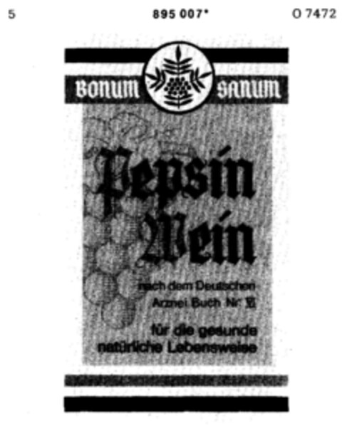 BONUM SANUM Pepsin Wein Logo (DPMA, 10.04.1972)