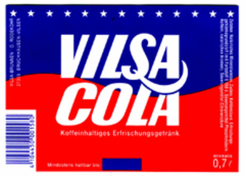 VILSA COLA Koffeinhaltiges Erfrischungsgetränk Logo (DPMA, 10/29/1999)