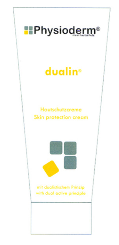 Physioderm mein hautschutz. dualin Hautschutzcreme Skin protection cream mit dualistischem Prinzip with dual active principle Logo (EUIPO, 03.01.2005)