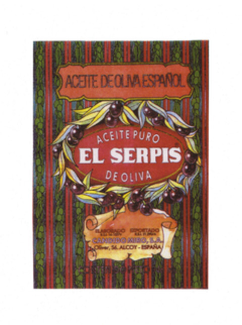 ACEITE DE OLIVA ESPAÑOL ACEITE PURO DE OLIVA EL SERPIS Logo (EUIPO, 19.12.2005)