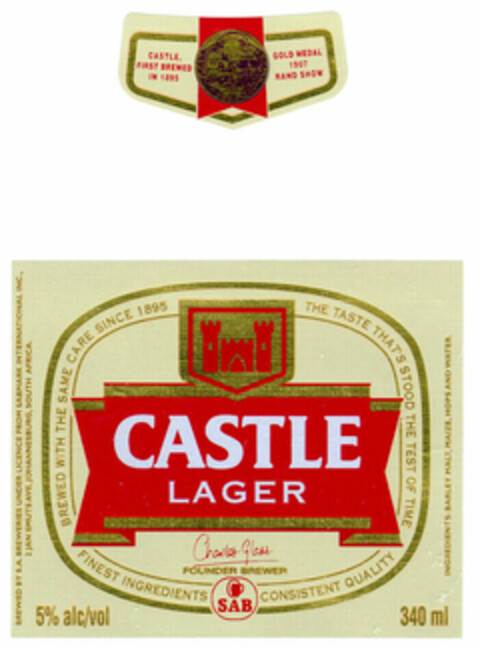 CASTLE LAGER CHARLES GLASS FOUNDER BREWER SAB Logo (EUIPO, 04.01.1999)