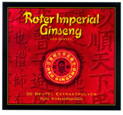 Roter Imperial Ginseng VON GINTEC ORIGINAL GINTEC RED GINSENG 30 Beutel EXTRACKTPULVER Hohe Wirkstoffqualität Logo (EUIPO, 09.03.2000)