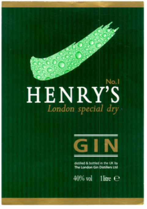 No.1 HENRY'S London special dry GIN Logo (EUIPO, 24.08.1998)