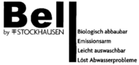 Bell by STOCKHAUSEN 
Biologisch abbaubar 
Emissionsarm 
Leicht auswaschbar 
Löst Abwasserprobleme Logo (EUIPO, 12/22/2000)