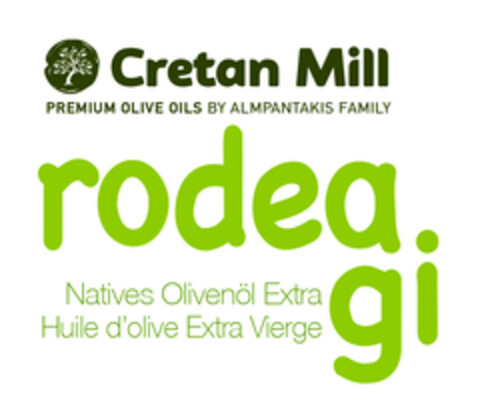 Cretan Mill PREMIUM OLIVE OILS BY ALMPANTAKIS FAMILY rodea gi Natives Olivenöl Extra Huile d'olive Extra Vierge Logo (EUIPO, 03/27/2018)