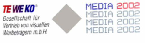 TE WE KO MEDIA 2002 Gesellschaft für Vertrieb von visuellen Werbeträgern m.b.H. Logo (EUIPO, 13.03.1997)