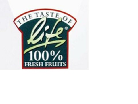 THE TASTE OF life 100% FRESH FRUITS Logo (EUIPO, 07/25/2006)