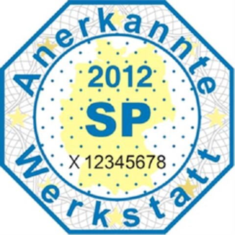 Anerkannte Werkstatt 2012 SP X 12345678 Logo (EUIPO, 09/18/2012)