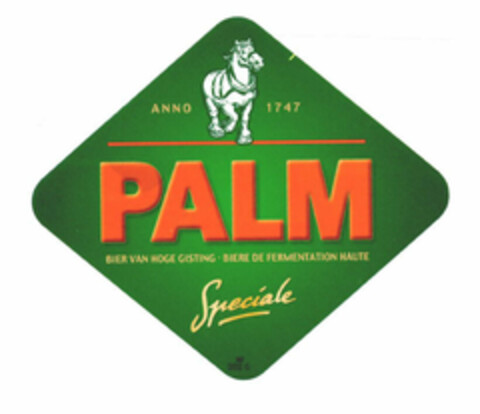 PALM ANNO 1747 BIER VAN HOGE GISTING BIERE DE FERMENTATION HAUTE Speciale Logo (EUIPO, 04/18/2002)