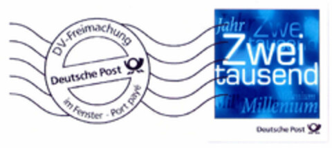 Deutsche Post DV-Freimachung im Fenster - Port payé Jahr Zweitausend Millenium Logo (EUIPO, 02/21/2000)