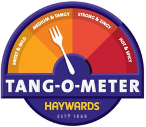 SWEET & MILD MEDIUM & TANGY STRONG & ZINGY HOT & SPICY TANG-O-METER HAYWARDS ESTD 1868 Logo (EUIPO, 22.12.2015)