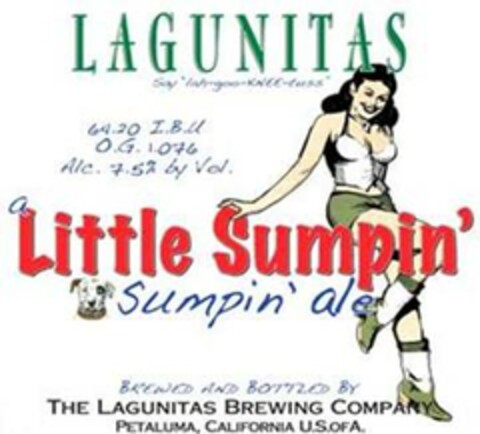 LAGUNITAS SAY "LAH-GOO-KNEE-TUSS" 64.20 I.B.U O.G. 1.076 ALC. 7.5% BY VOL. A LITTLE SUMPIN'  SUMPIN' ALE Logo (EUIPO, 12/09/2013)