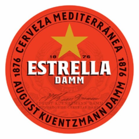 ESTRELLA DAMM 1876 CERVEZA MEDITERRÁNEA  AUGUST KUENTZMANN DAMM Logo (EUIPO, 09.01.2018)