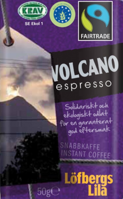 VOLCANO espresso solidarisk och ekologiskt odlat för en garanterat god eftersmak Logo (EUIPO, 24.04.2009)