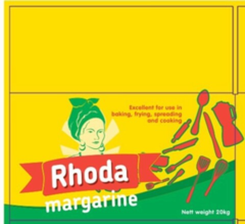 RHODA MARGARINE Excellent for use in baking, frying, spreading and cooking Nett weight 20kg Logo (EUIPO, 04.02.2021)
