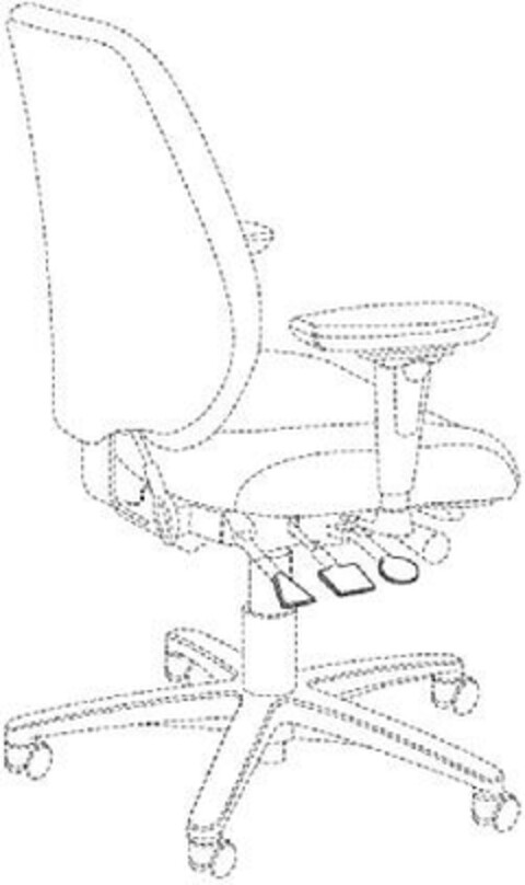 Mark consists of 3D configuration of paddles on the end of three levers for a chair consisting of triangular, square and circular shapes arranged in a line parallel to each other. Matter shown in dotted lines is not part of the mark Logo (EUIPO, 07.02.2024)