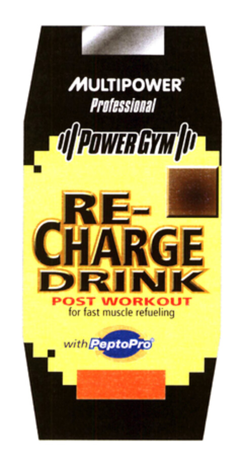 MULTIPOWER PROFESSIONAL POWERGYM RE-CHARGE DRINK POST WORKOUT for fast muscle refueling with PeptoPro Logo (EUIPO, 22.10.2004)