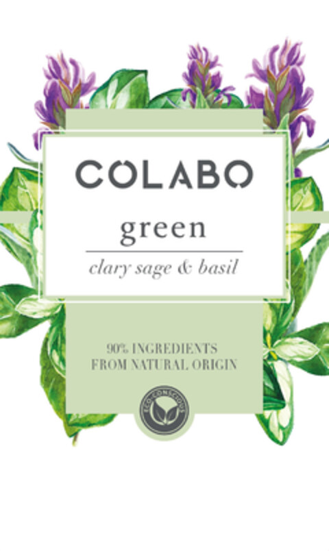 COLABO green clary sage & basil 90% INGREDIENTS FROM NATURAL ORIGIN ECO-CONSCIOUS Logo (EUIPO, 24.06.2022)