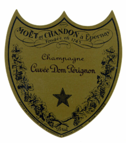 MOËT et CHANDON à Epernay Fondée en 1743 Champagne Cuvée Dom Pérignon Brut Logo (EUIPO, 14.05.1997)