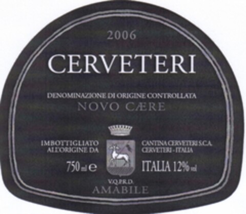 2006 CERVETERI DENOMINAZIONE DI ORIGINE CONTROLLATA NOVO CAERE Logo (EUIPO, 19.07.2007)