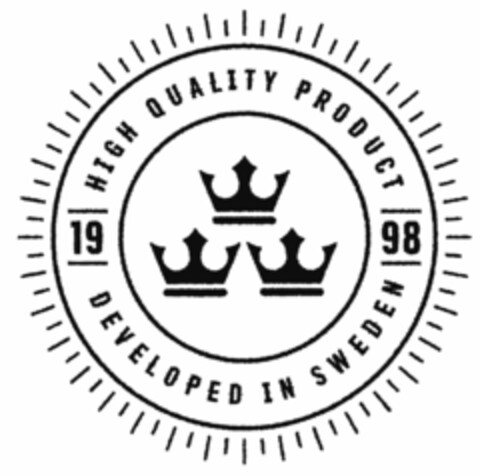 1998 HIGH QUALITY PRODUCT DEVELOPED IN SWEDEN Logo (EUIPO, 23.05.2017)