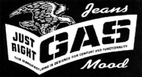 GAS JUST RIGHT JEANS MOOD THIS MANUFACTURING IS DESIGNED FOR COMFORT AND FUNCTIONALITY Logo (EUIPO, 04.06.2012)