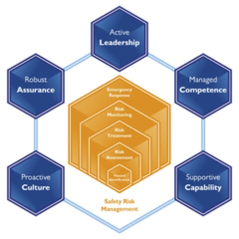 Active Leadership Managed Competence Supportive Capability Proactive Culture Robust Assurance Emergency Response Risk Monitoring Risk Treatment Risk Assessment Hazard Identification Safety Risk Management Logo (EUIPO, 21.07.2015)